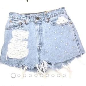 LF Furst Of A Kind Crystal Studded Rework Levi’s 512 Jean Shorts Waist 14”